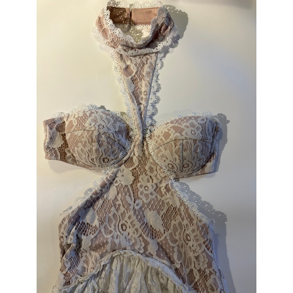 Blithe Lace Ruffle Drop Waist Maxi Dress with Cutouts S - Picture 6 of 12